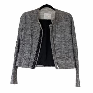 MAJE Calli Tweed Grey Cropped Tailored Zip Blazer